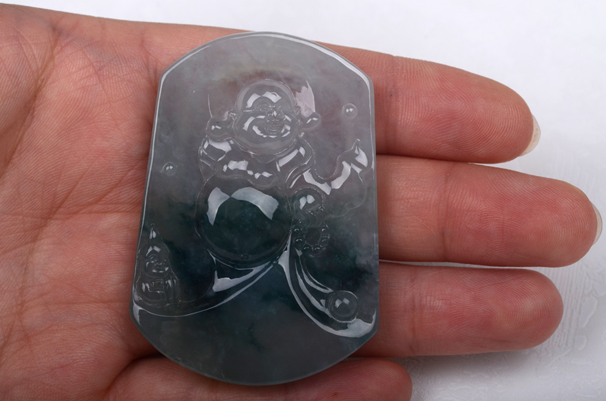 翡翠冰种飘花佛公牌子吊坠 重量40.99g 玉赏珠宝