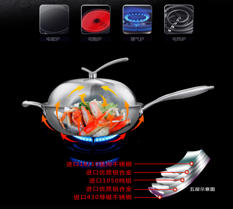 
                                        TIMIKO瑞士304不锈钢炒锅 无涂层少油烟电磁炉煤气通用 不粘锅锅具                