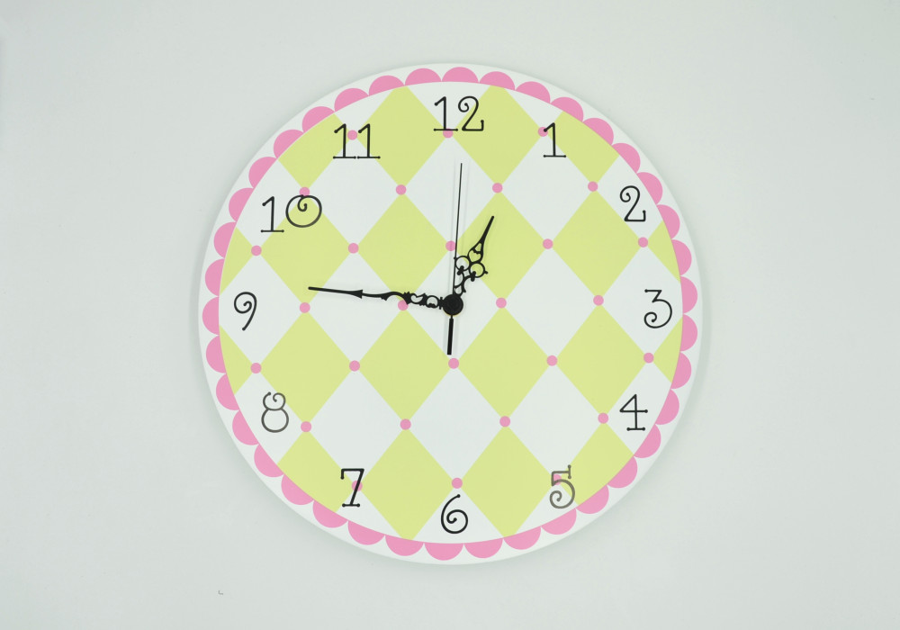 菱形格子挂钟 简约公主儿童房饰品卡通欧式卧室个性时钟 创意钟表_ 9