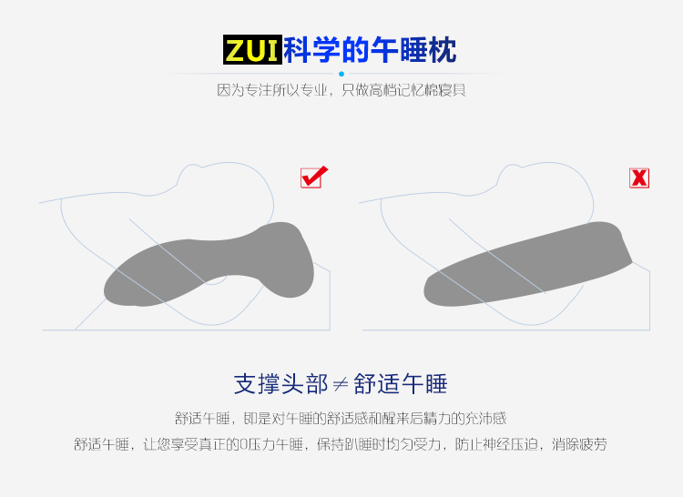 XARO小柔 办公午睡枕趴枕 学生午休趴睡枕头记忆棉抱枕 夏季慢回弹手枕 多功能靠垫腰靠 天鹅绒-月光蓝午睡枕