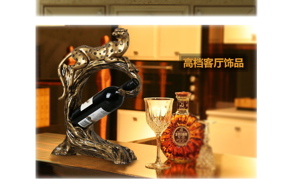 
                                        唯庆 欧式奢华酒柜摆件玄关装饰品创意礼物家居客厅艺术品金钱豹红酒架工艺品 仿古金                
