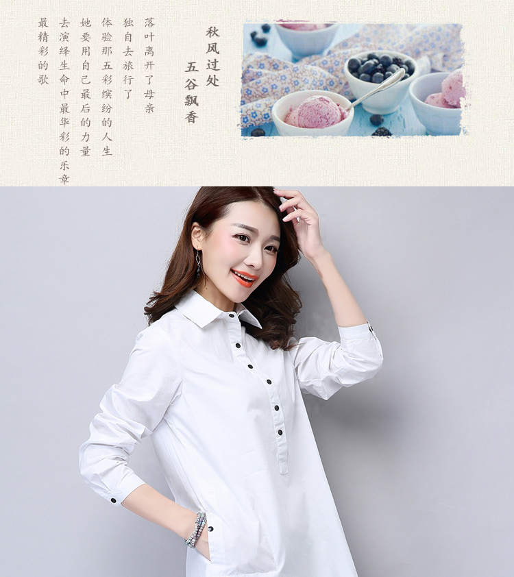 韩琦伊娜 白色衬衣 女2015春秋韩版新款休闲宽松显瘦百搭纯棉套头衬衫 女上衣 白色 M