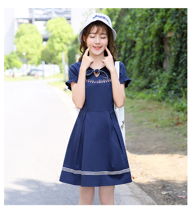 博诗琪少女连衣裙2016夏装新款韩版学院风小清新短袖高中学生裙子 浅