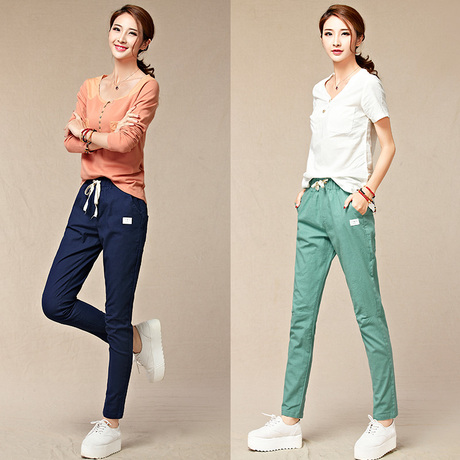 冬装学院风棉麻少女休闲裤女春秋初中学生宽松大码运动裤长裤女装