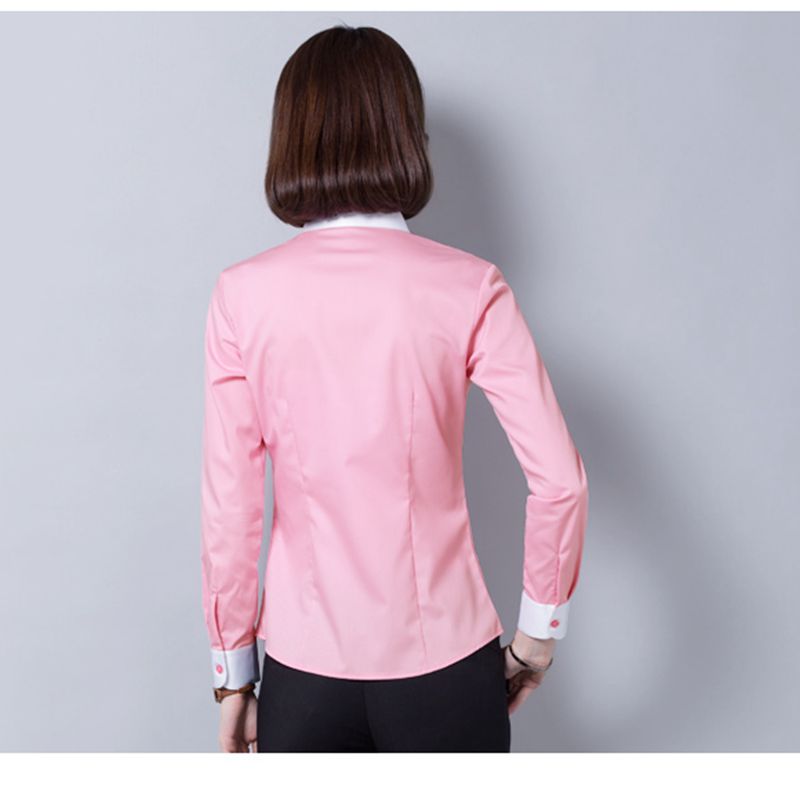
                                        ZHI YE MEN女装长袖衬衫商务韩版修身OL职业正装免烫白色长袖工作服衬衣 紫罗兰V领 40=XL码                