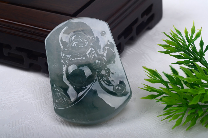 翡翠冰种飘花佛公牌子吊坠 重量40.99g 玉赏珠宝