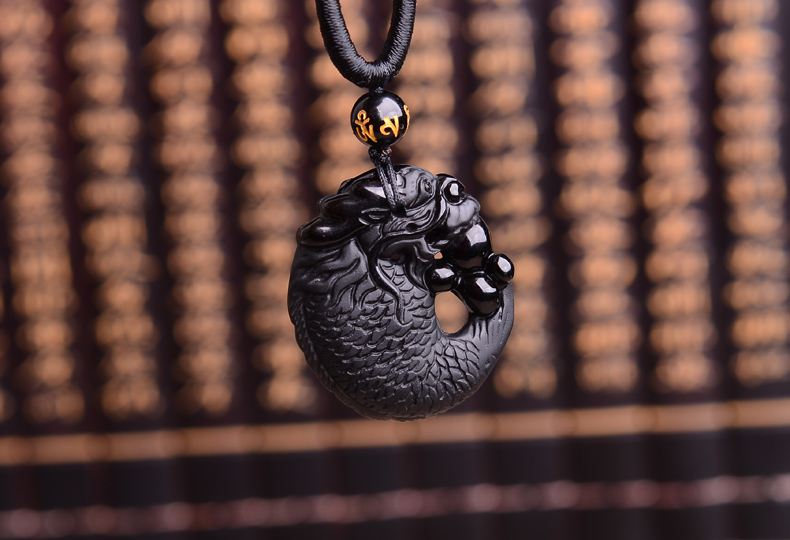 旭珍灵鳌夺魁吊坠鳌鱼龙鱼黑曜石挂件男女款