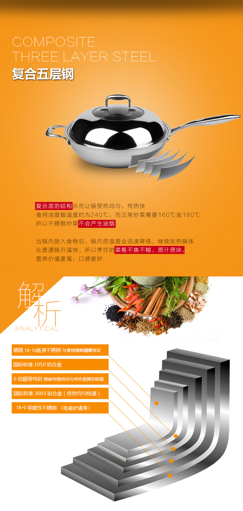 
                                        德国材质食品级304不锈钢炒锅32/34cm炒菜锅无油烟物理不粘锅无涂层电磁炉通用锅具 34组合盖                