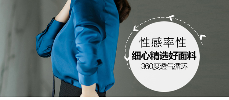 格润雅性感长袖上衣2015秋冬新款时尚百搭打底衫纯色衬衣职业衬衫 湖蓝色 S