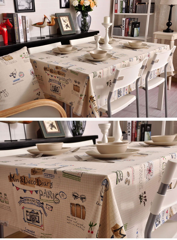 
                                                            文艺范棉麻简约时尚桌布布艺客厅台布长方形餐桌布茶几布盖巾 蓝色报纸桌布 桌布140*200cm                