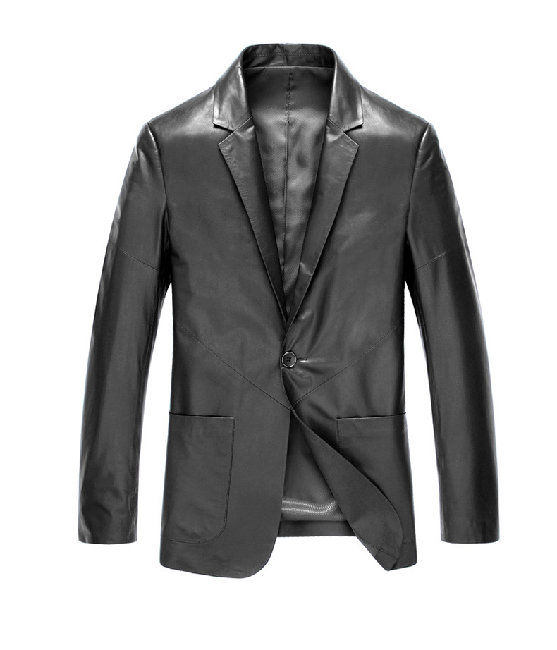 瑞诗力其男士真皮西装薄款海宁绵羊皮真皮皮衣修身一粒扣皮西服男