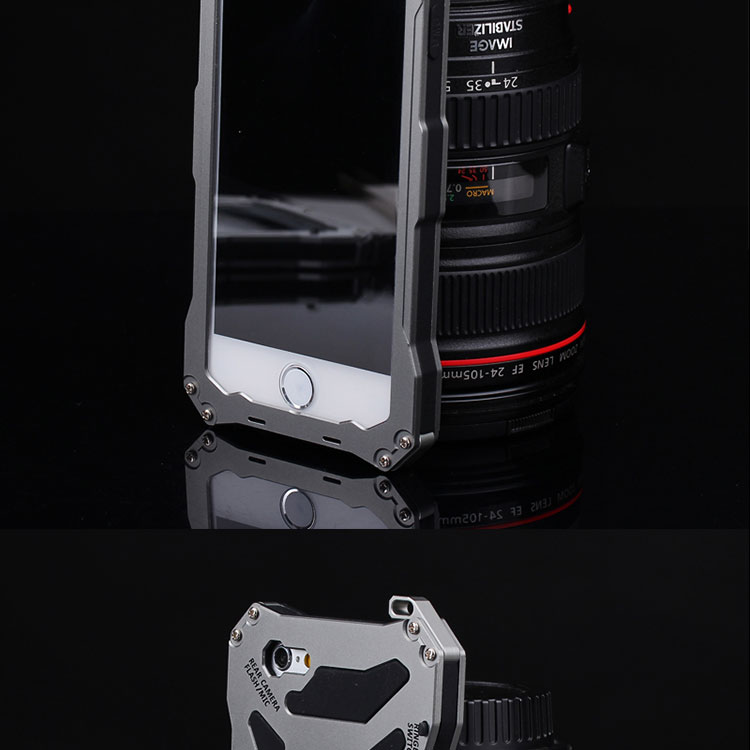 S.CENG Gundam Water Resistant Dustproof Shockproof Silicone Gorilla Glass Aluminum Alloy Metal Case Cover for Apple iPhone 6S