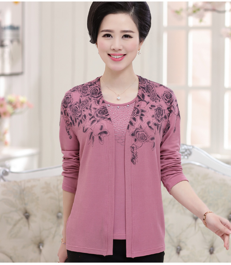 香颜妈妈装春秋装真两件中老年女装外套长袖妈妈装秋天中年上衣 紫色