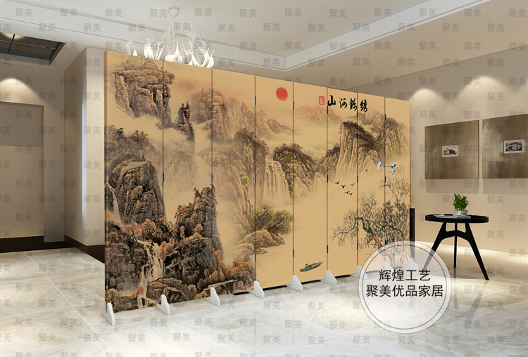 优阁调防水防透免安装折叠双面中式艺术屏风隔断屏风水墙文化墙背景墙隔断墙 091509 3扇防水防透