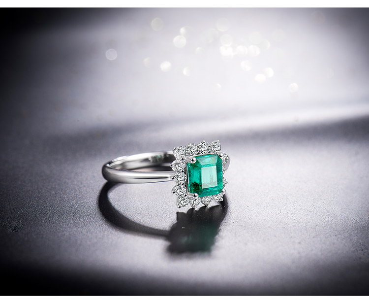 永思珠宝 1克拉白色18k金天然祖母绿戒指30分钻石彩色宝石彩宝戒指