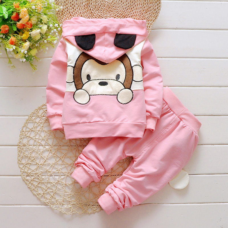 雀客卡通休闲套装男童装女宝宝春装婴儿幼儿童小孩2岁半3周岁 粉色 90