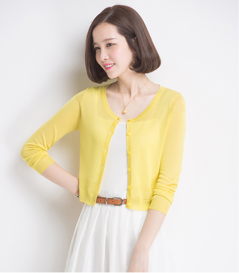 迪尔绒莎 2016新款桑蚕丝针织衫女短款薄开衫百搭披肩外套 msbs8819