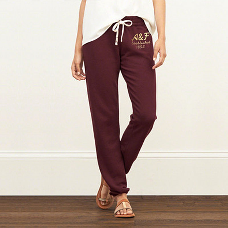 Abercrombie&Fitch 阿贝克隆比&费奇(A&F)打底裤女秋卫裤运动裤卫裤小脚 枣红色 L
