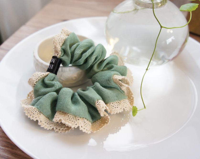 juko韩韩版森林系蕾丝薄棉纱发圈 发绳头花发饰头饰q0379 粉藕