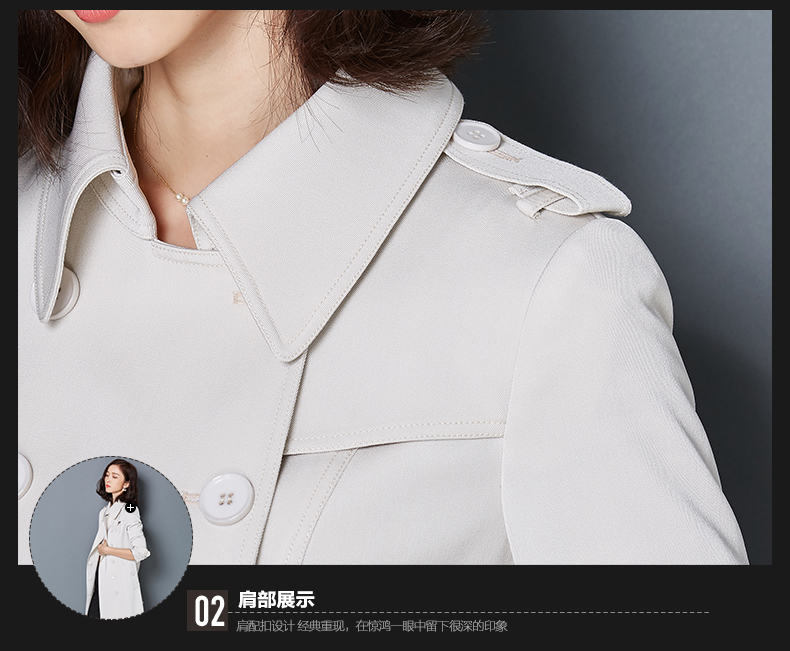 
                                        言吾2017春秋新款英伦风风衣女中长款纯色修身显瘦双排扣外套 白色 M                