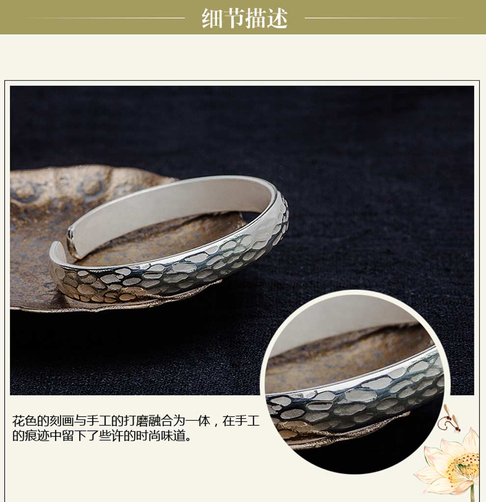 追银族 银手镯999女款 鱼愿纯手工手镯 日韩时尚百搭银饰开口千足银