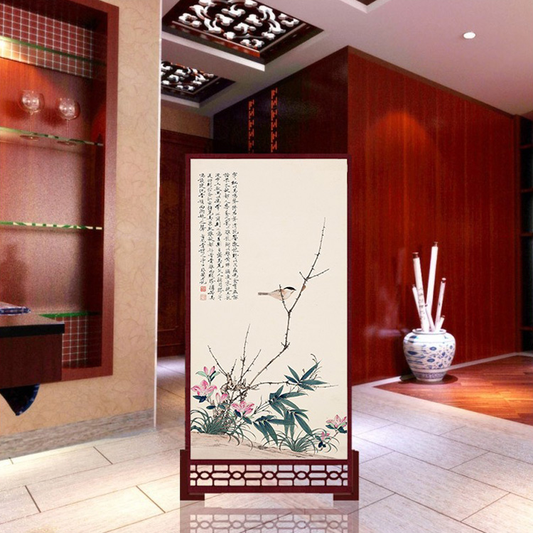 优阁调雕花实木屏风隔断订制俄罗斯樟子松木中式双面缕空单扇屏风中式座屏风水墙 深红色 80*180上镂