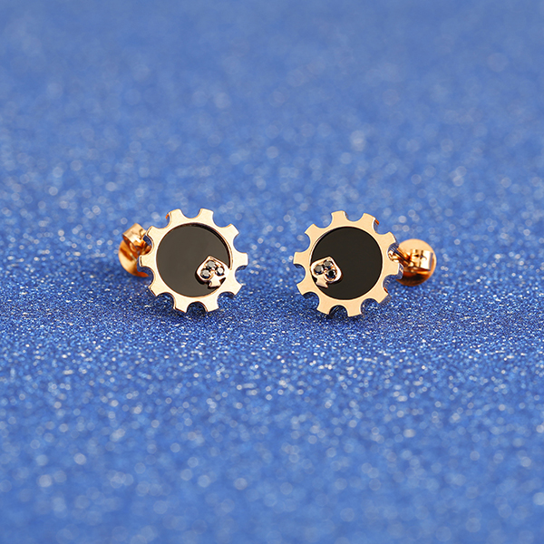 alice/爱丽丝 18k玫瑰金黑玛瑙耳饰 新品女款 黑桃齿轮彩宝耳环耳钉