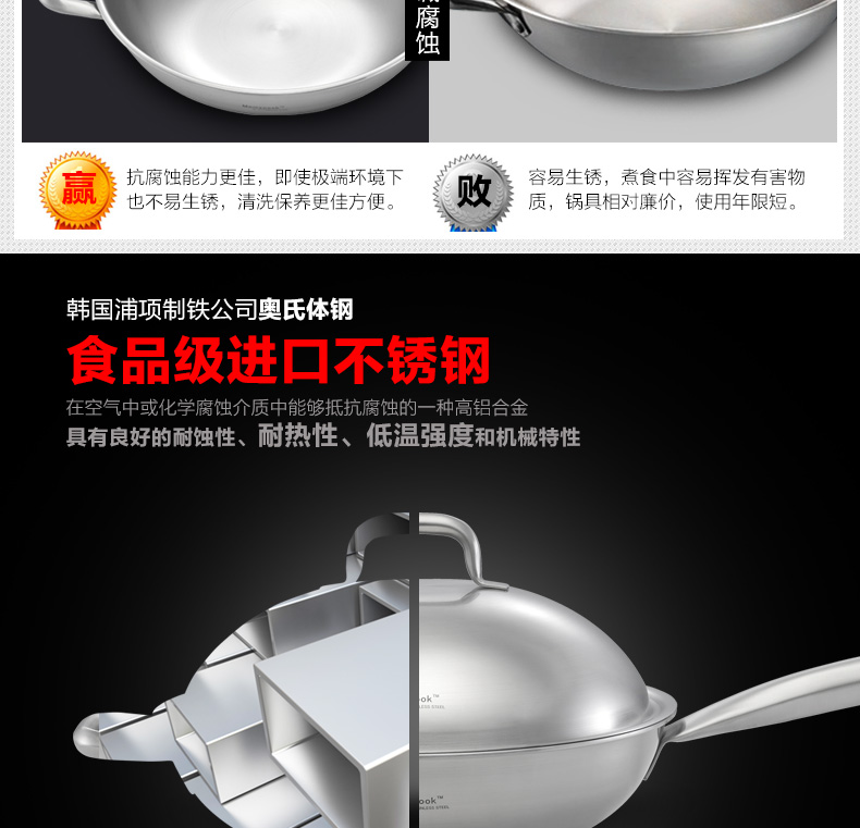 德国工艺 18/10不锈钢 电磁炉炒锅 少油烟炒锅 无涂层 28CM