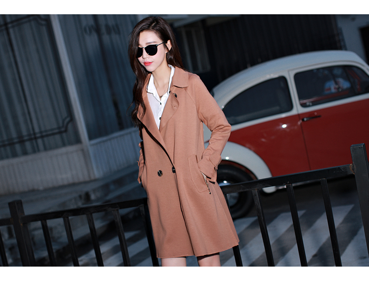 2015新款女装风衣韩版纯色斜口袋风衣大氅外套女 墨绿色 m