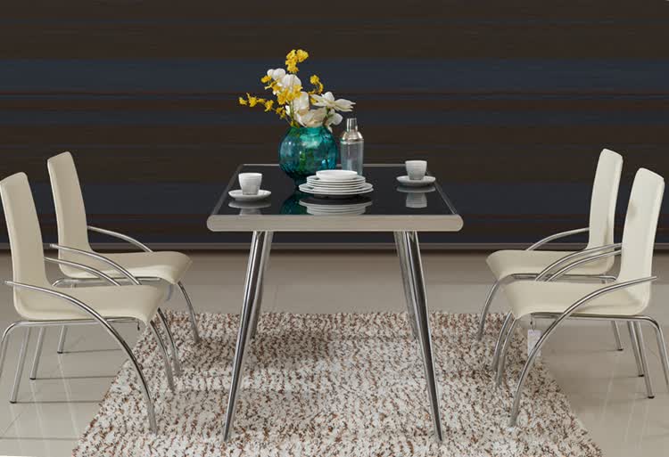 斯帝罗兰餐桌椅组合现代简约钢化玻璃餐台长方形不锈钢餐台ct8201桌4