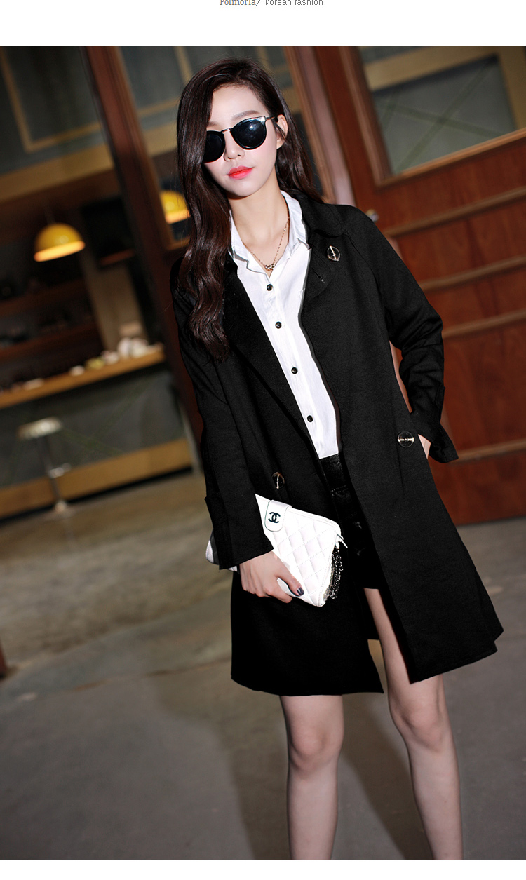 2015新款女装风衣韩版纯色斜口袋风衣大氅外套女 墨绿色 m