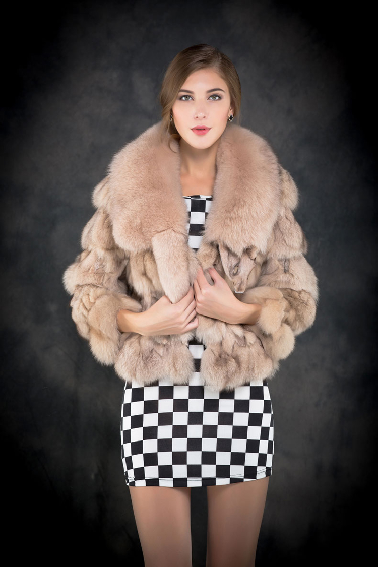 杰满都2014秋冬新款海宁狐狸毛领狐狸头毛女士皮草外套大衣短款长袖