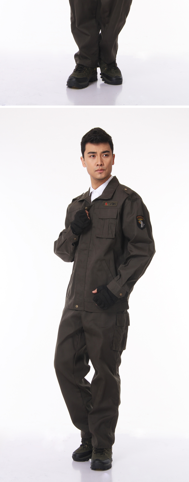 军旅风工装 工装男士套装 男装休闲军装立领上衣裤子多兜工作服套装男