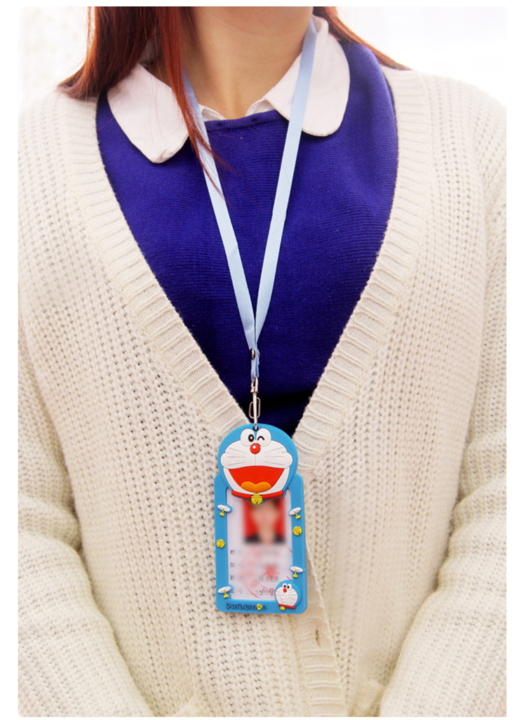卡通可爱门禁公交卡套 软胶校牌挂脖胸牌工作牌证件套 b款红色kt