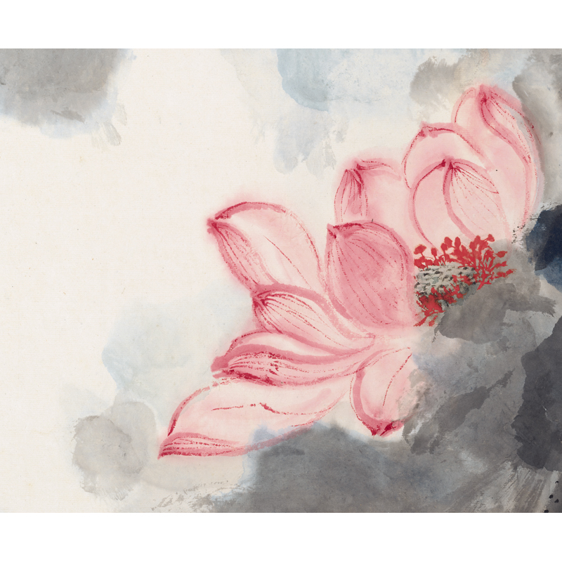 姿翰超高清微喷装饰画张大千大幅横幅水墨荷花图国画纸本六尺整张177