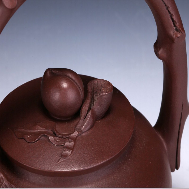 紫砂陶瓷 紫砂 原矿老紫泥 张耀君《圣桃提梁》