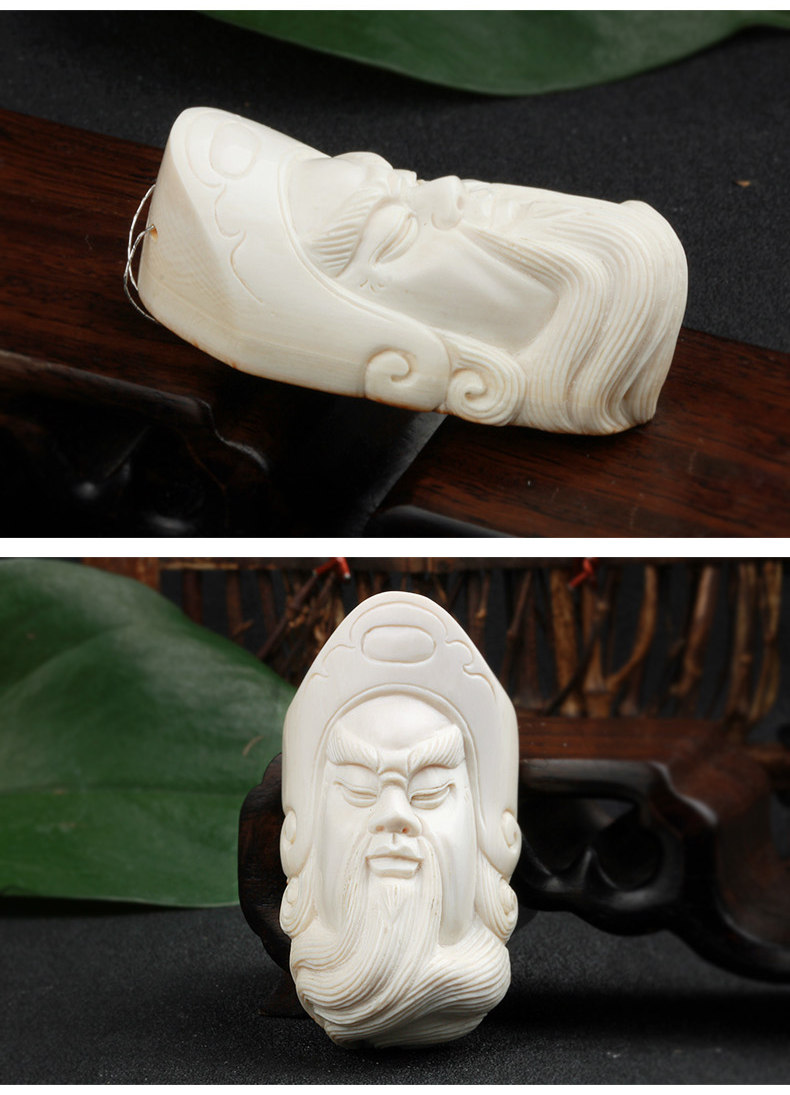 天然猛犸象牙吊坠个性男项链关公羽二爷霸气挂件手工雕刻面具 mmgj