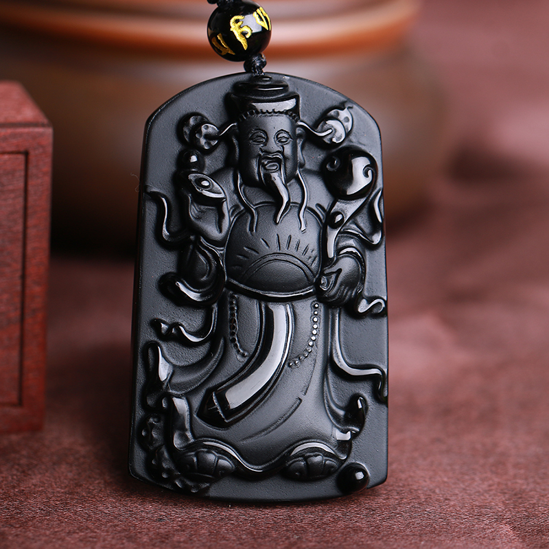 贵人和 黑曜石财神吊坠 财神男士项坠 女饰品项链