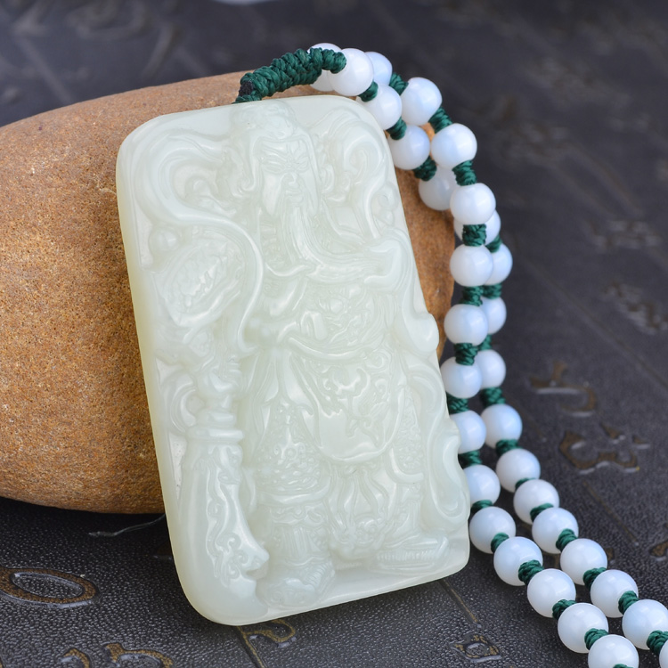 同伴 和田玉关公挂件 玉石男款武财神吊坠玉牌玉佩 男士关公项链玉器