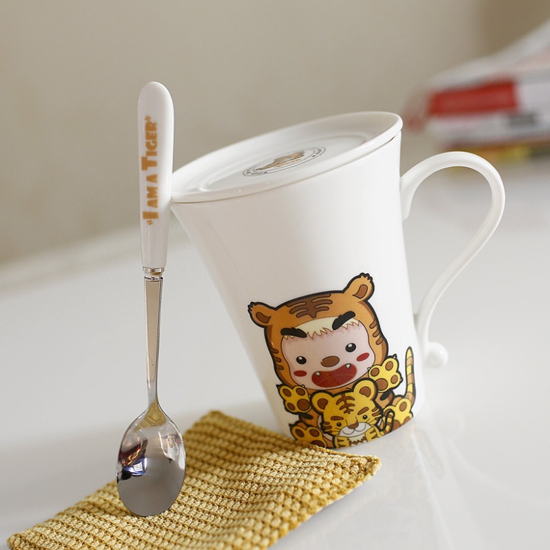 陶瓷马克杯 萌系可爱卡通12生肖杯子 创意情侣杯骨瓷茶杯水杯 马(陶瓷