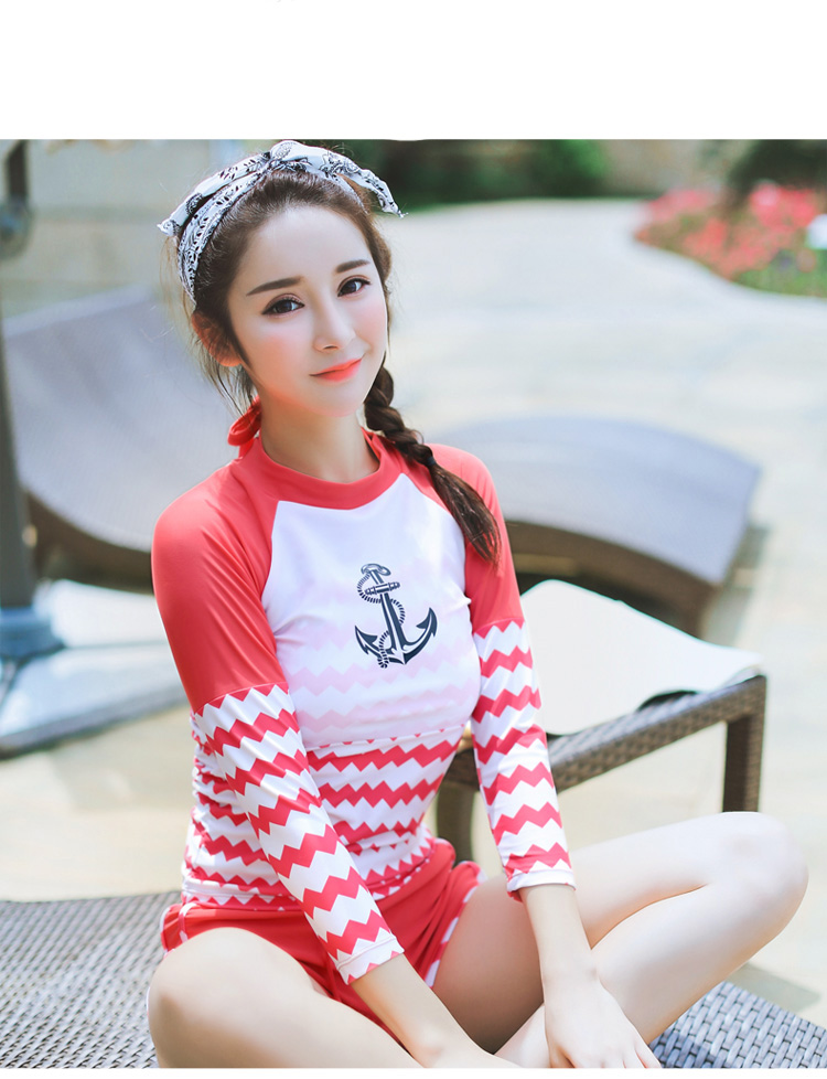 弈格女士比基尼三件套 长袖防晒沙滩游泳衣 丈兰色 m