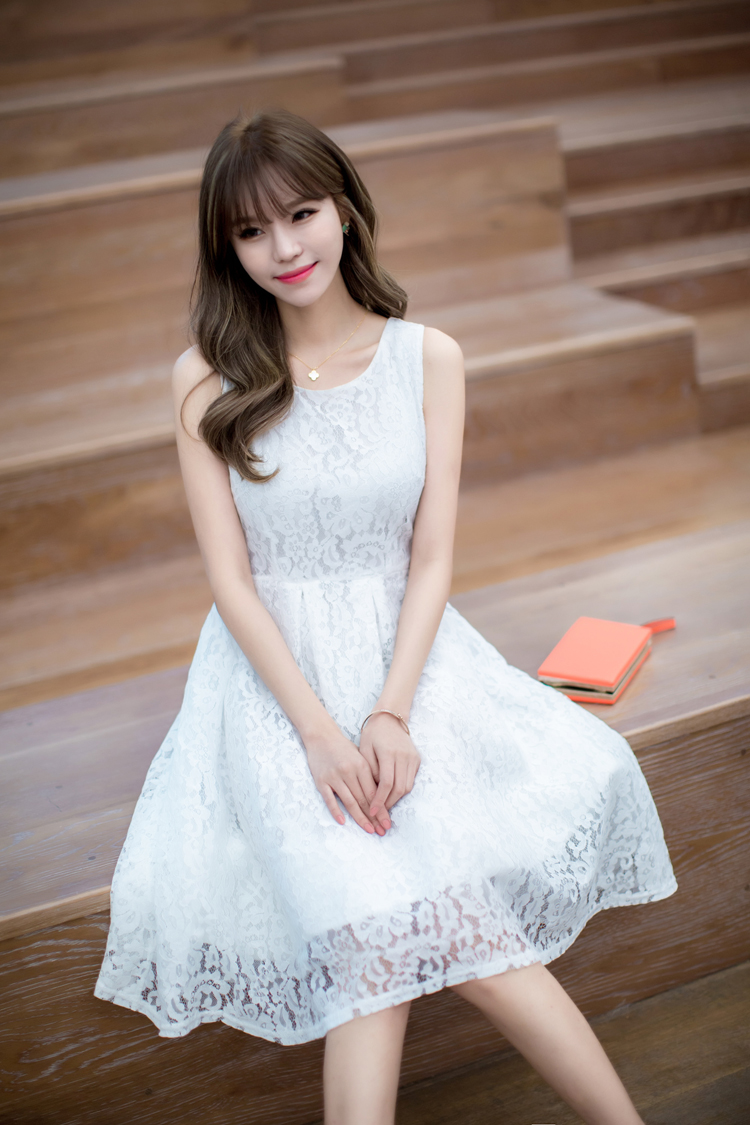 薇语馨2016夏装连衣裙蕾丝女装甜美a字裙学生修身韩版短袖蕾丝纱网