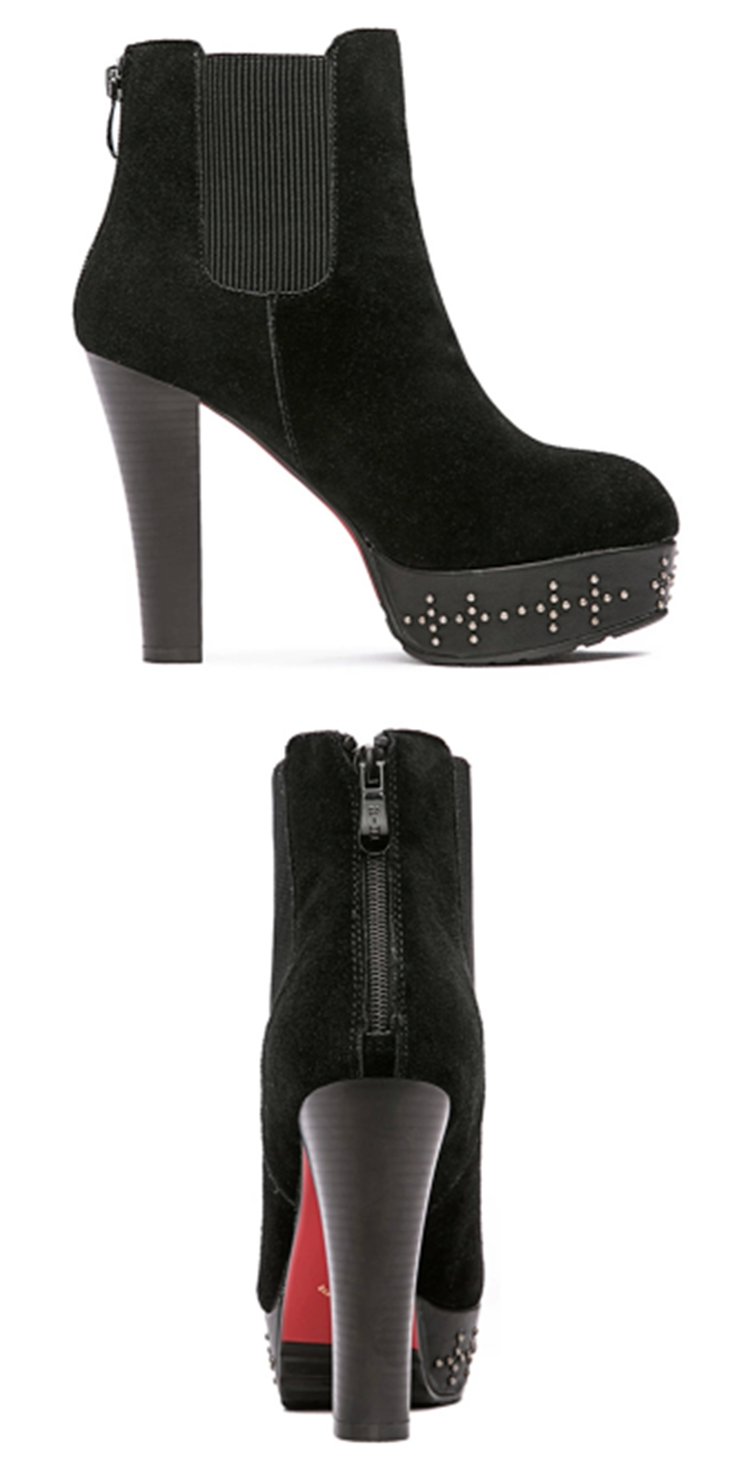 艾曼连 2014年春秋新品包邮水台粗高跟磨砂真皮马丁短靴213903 蓝色