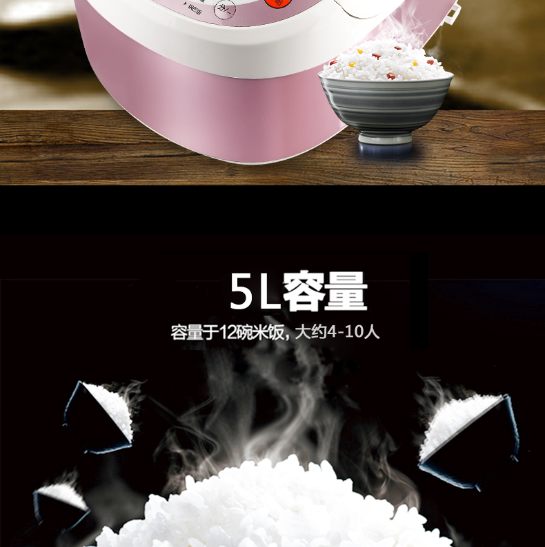 龙的（Longde）LD-FS520 智能釜电饭煲5L 黄晶不粘内胆电饭锅 煮饭煮粥