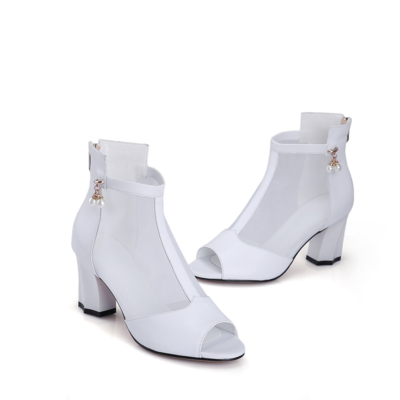 加州狼夏季新款鱼嘴鞋后拉链透气单网鞋高帮粗跟高跟鞋时尚女鞋性感潮