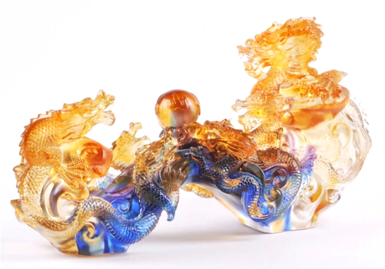 九龙如意摆件工艺品古法琉璃 结婚礼物 家居装饰品 客厅办公室摆件 蓝