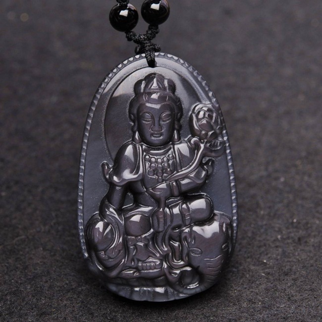 润玺黑曜石普贤菩萨吊坠生肖属龙蛇本命佛守护神男女款05
