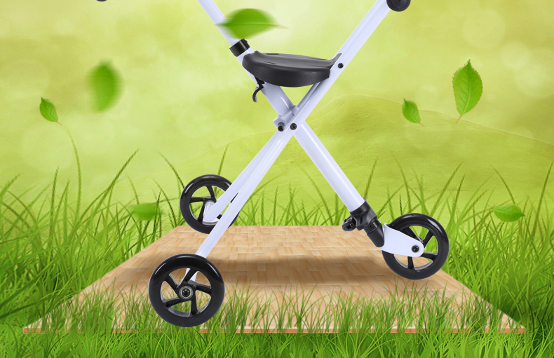 儿童轻便折叠三轮车车 便携溜娃神器 手推车 白色