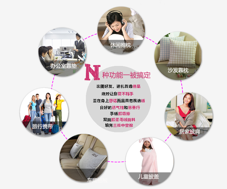 
                                        绮曼抱枕被子两用靠垫办公室靠枕 大号秋冬加厚午休车用抱枕被 驼色绗缝包边版 45cm*45cm                