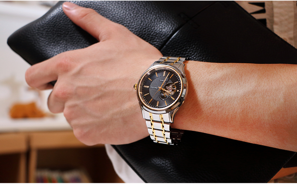 雷格诗ragesi手表男士全自动机械表商务镂空时尚防水男表精钢指针腕表